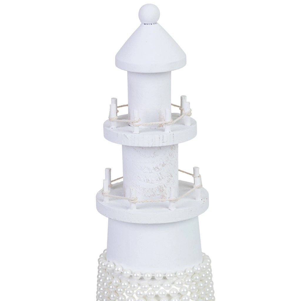 Figura di decorazione faro in legno bianca 14x14x40 cm