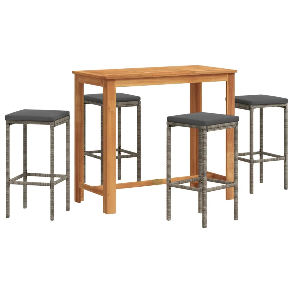 Set Bar Giardino 5pz Grigio Legno Massello Acacia e Polyrattan 3295284