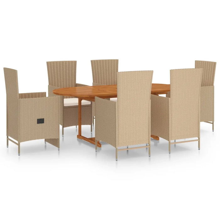 Set Mobili da Pranzo per Giardino 7 pz in Polyrattan Beige  cod mxl 39842