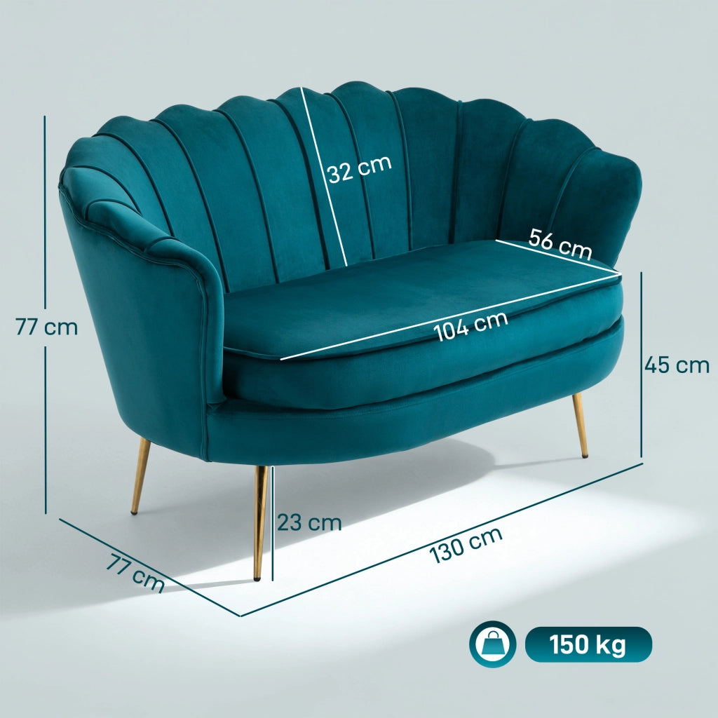 Divano 2 Posti Vintage in Tessuto Velluto e Metallo ¨C Zephmum ¨C Alzavola e Oro 130x77x77