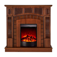 Camino Elettrico da Pavimento 112x115x30 cm Effetto Fiamma 1600W Amsterdam & Corsica Noce