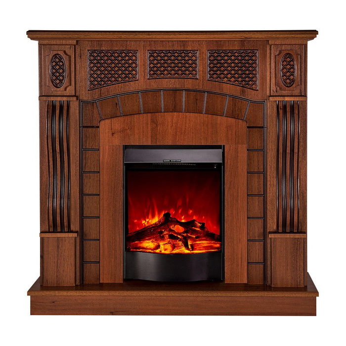 Camino Elettrico da Pavimento 112x115x30 cm Effetto Fiamma 1600W Amsterdam & Corsica Noce