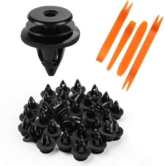 Decorazione per Porta con Viti 50 pezzi - Clip di Attacco Universale - Materiale in Plastica Resistente - Incluso 4 Strumenti di Rimozione - Silenziante - Disegno di Piuma di Spugna