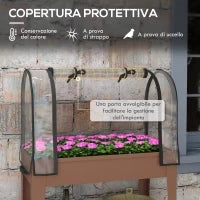 Fioriera Rialzata con Mini Serra per Piante, Ruote e Ripiano, 80x40x120cm, Marrone