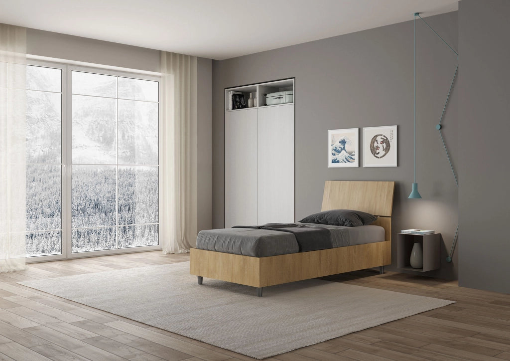 BS COM Letto singolo contenitore 80x190 testata inclinata quercia