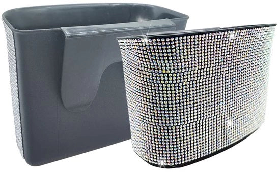 Afvalemmer Hangend - Afvalemmer Auto - 20 x 14 x 9 cm - Vuilnisemmer - Acquaparato - Durevole - Decorativo con Pietre Scintillanti - Cassetto dei Rifiuti