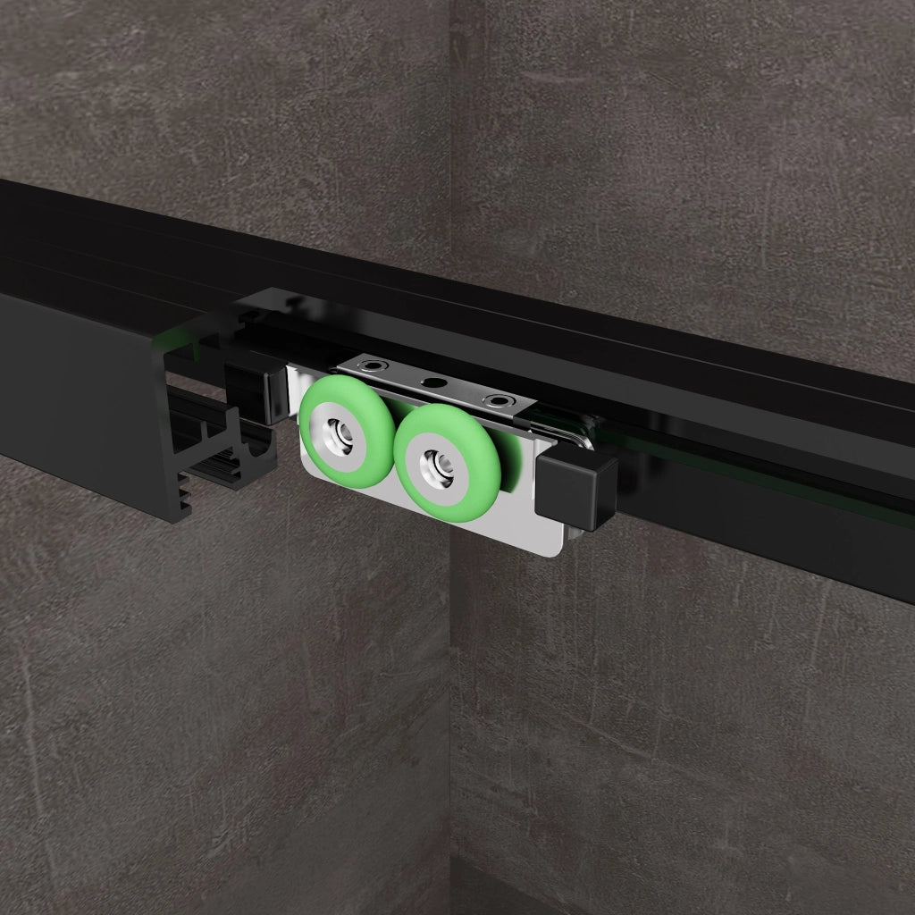 Box Doccia Ad Angolo Con Parete Fissa Laterale e Porta Frontale Con Chiusura Soft Close Ammortizzata H 200 8 MM Telaio Nero Opaco Cm 90 (88-90 ) x 150 (147-150)