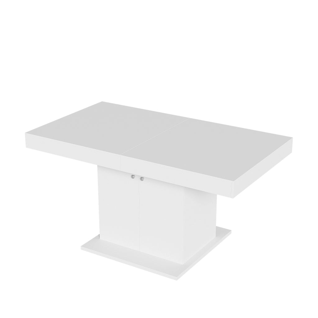 Tavolo da pranzo allungabile con contenitore, 140/180 cm, bianco, in truciolare e metallo
