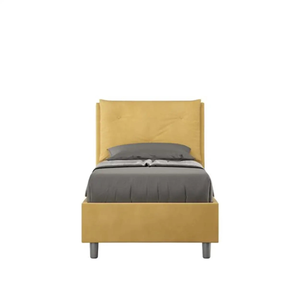 Letto singolo contenitore imbottito 80x190 microfibra ocra Appia