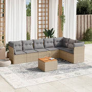 Set Divano da Giardino 8 pz con Cuscini Beige in Polyrattan