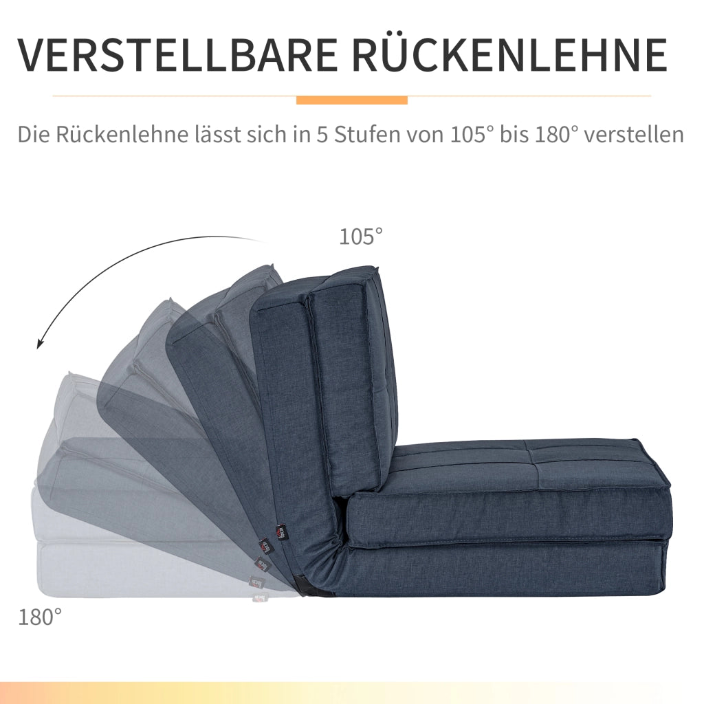 Fauteuil convertible 3 in 1 con schienale reclinabile a 5 posizioni, struttura compatta in poliestere blu