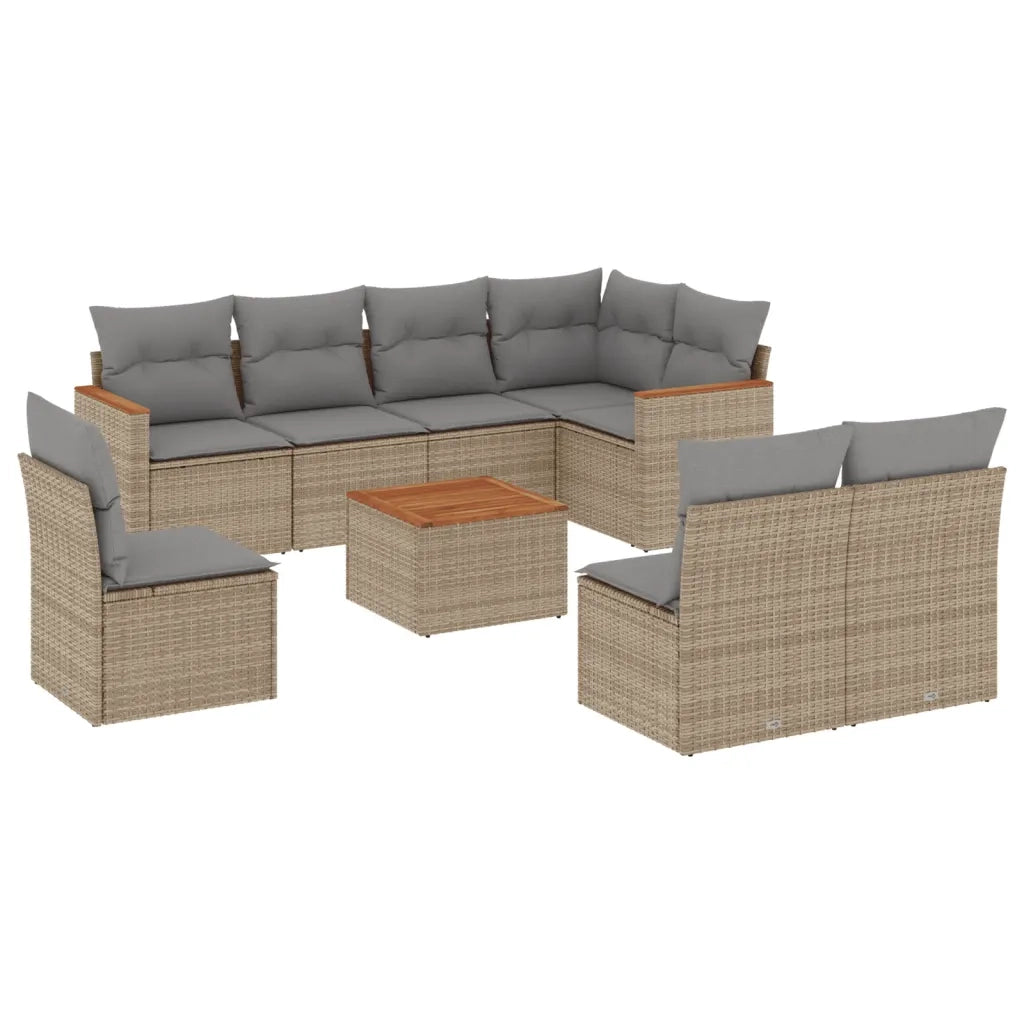 Set Divano da Giardino 9 pz con Cuscini Beige Misto Polyrattancod mxl 113063