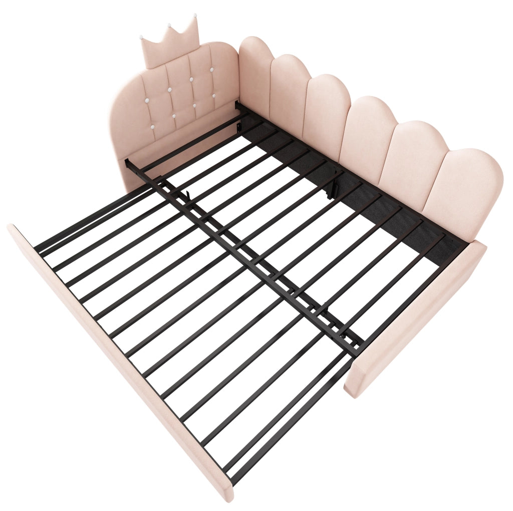 Letto divano a L in velluto rosa con letto estraibile 90x200 cm