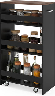 Carrello per Nicchia con Ruote, 4 Livelli，Carrello di Servizio Stretto Salvaspazio, da Bagno, Scaffale da Cucina Sottile 47,5 x 13 x 80,5 cm (Marrone+Nero, Largo 25cm)