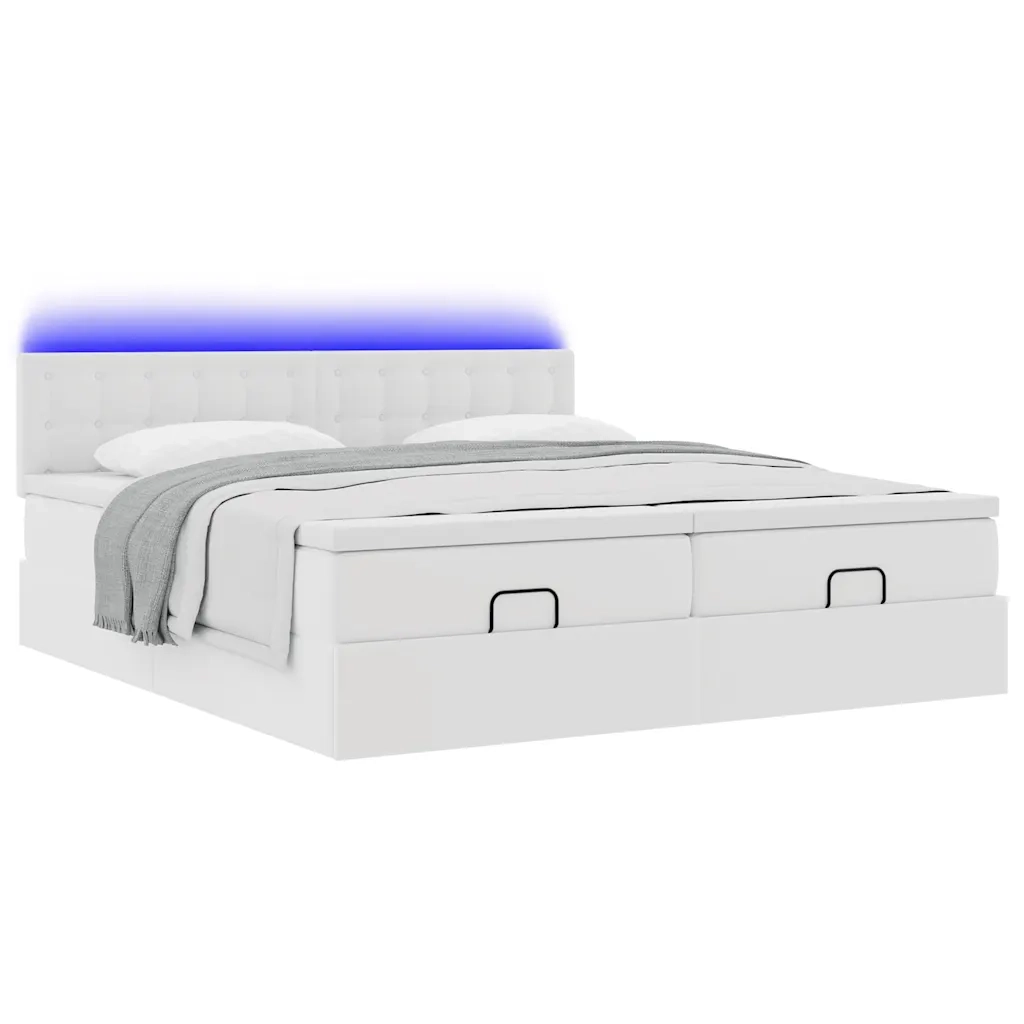 Struttura Letto Pouf con Materassi Bianco 200x200 cm Similpelle