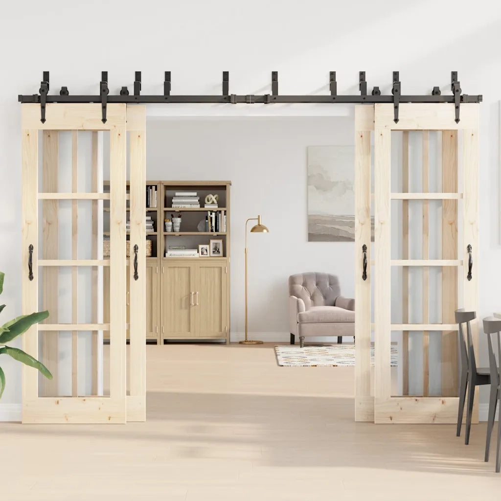 Kit di Binari per Porte Scorrevoli 305 cm Acciaio Nero