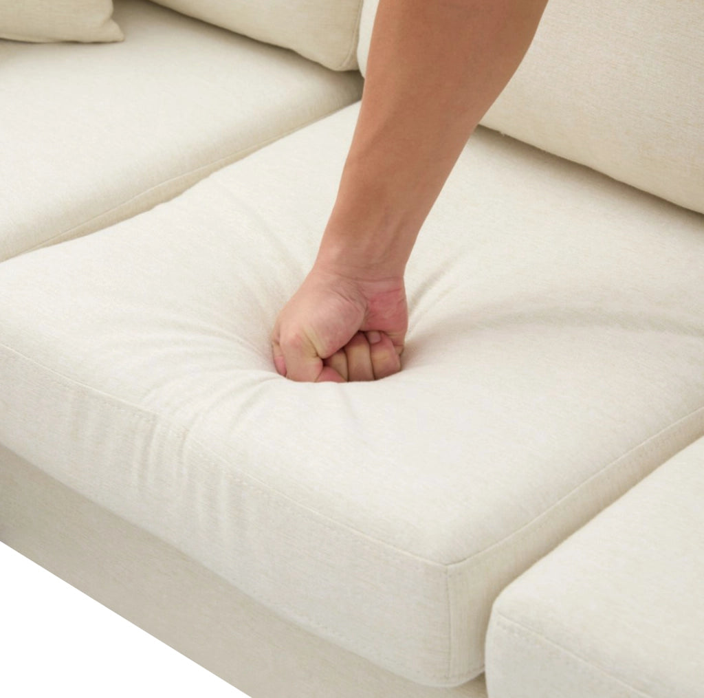 Divano angolare modulare 166x118x77 cm con chaise longue reversibile; schiuma; beige chiaro
