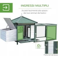 Pollaio da Giardino Prefabbricato in Legno 196x76x97cm, Bianco e Verde
