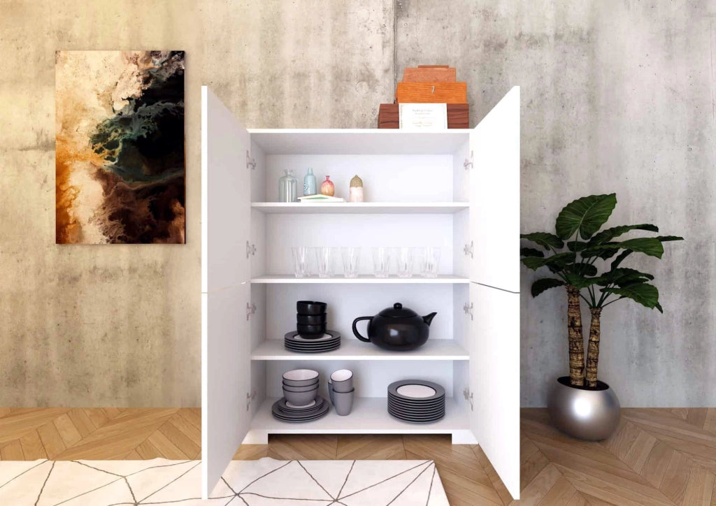 Credenza Alta 4 Ante 90x35x120 cm Lumina Bianco Lucido