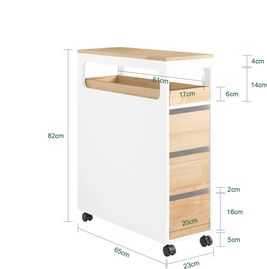 Mobile Bagno, Mobile Salvaspazio con 3 Cassetti, Ripiano in Legno e Rotelle – Mobiletti Stretti, Colonna Bagno da Terra, Struttura Resistente e Design Moderno BZR54-IV-WN