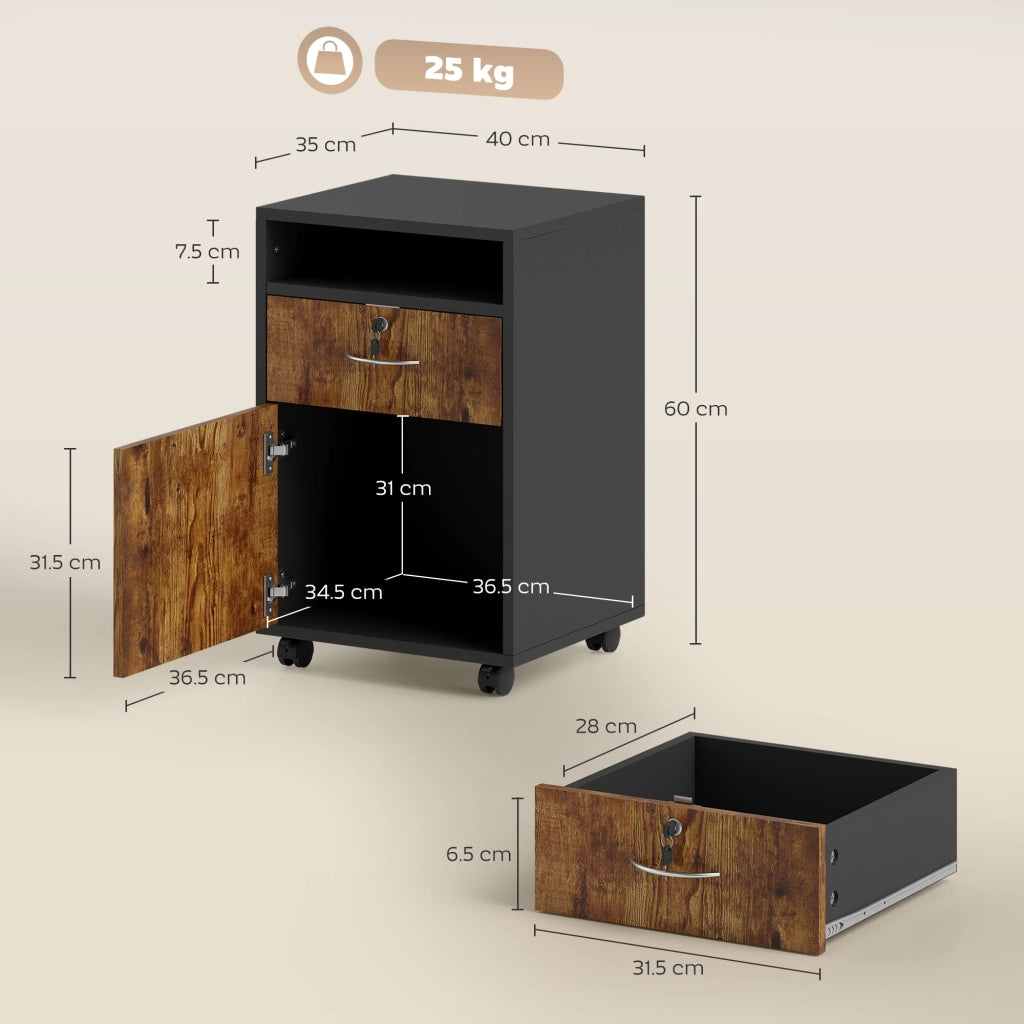 Mobiletto Ufficio con Cassetto e Ruote 40x35x60 cm in Legno Marrone