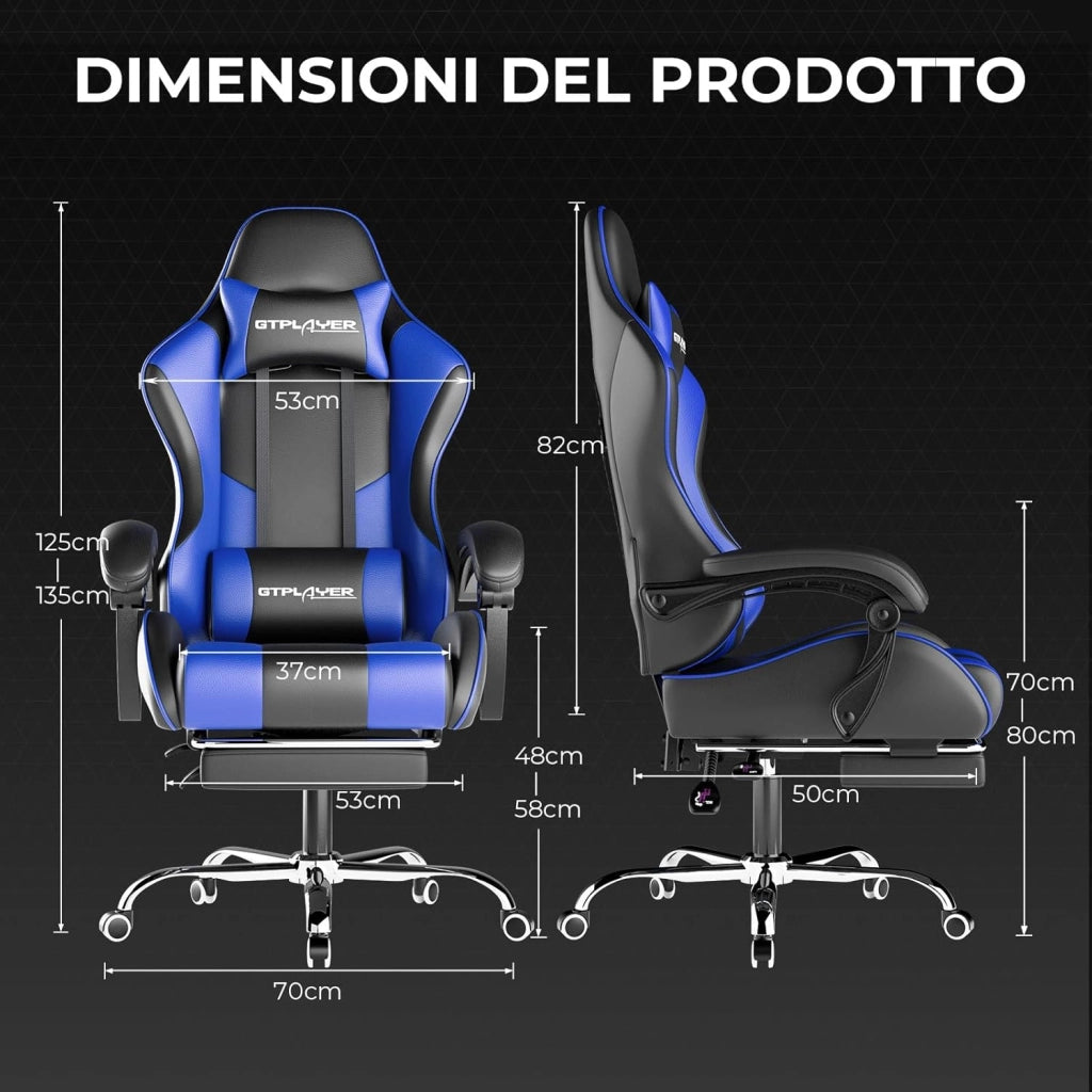 Sedia da Gaming Massaggiante ed Ergonomica con Schienale Regolabile, Poggiapiedi e Supporto Lombare - Reclinabile, Blu