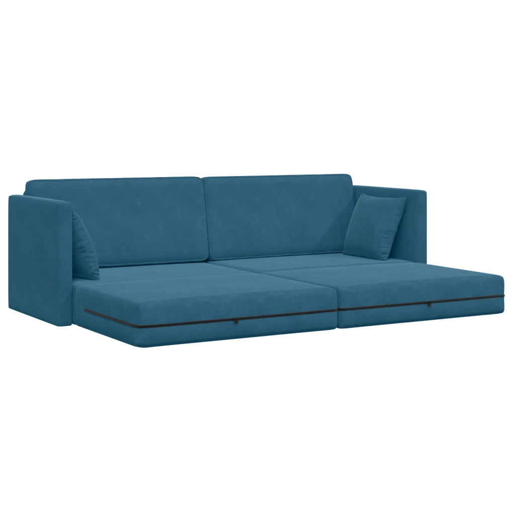 Divano Letto 2-in-1 Blu 213x144x60 cm Velluto