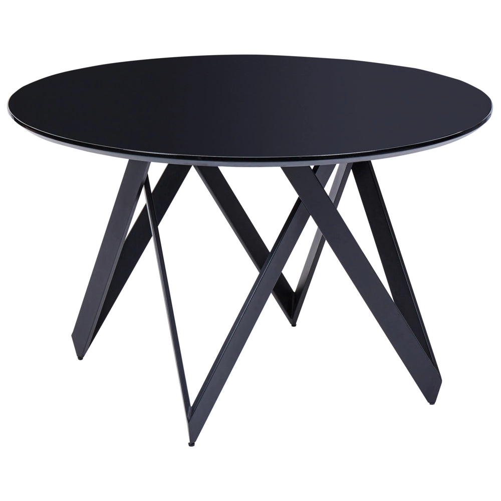Tavolo da cucina rotondo moderno con piano lucido in MDF e gambe in acciaio 120 cm nero 4 posti da cucina