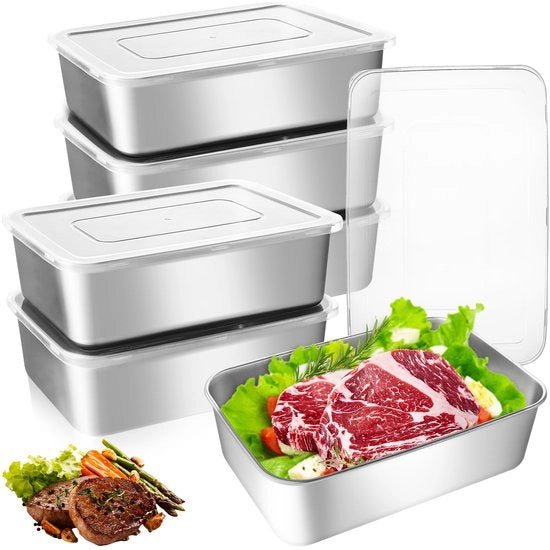 Contenitori alimentari in acciaio inossidabile 6-pack da 1500 ml con coperchi per carne, formaggio e salumi