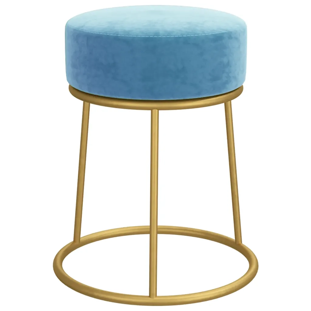Sgabello Rotondo Azzurro in Velluto 340261