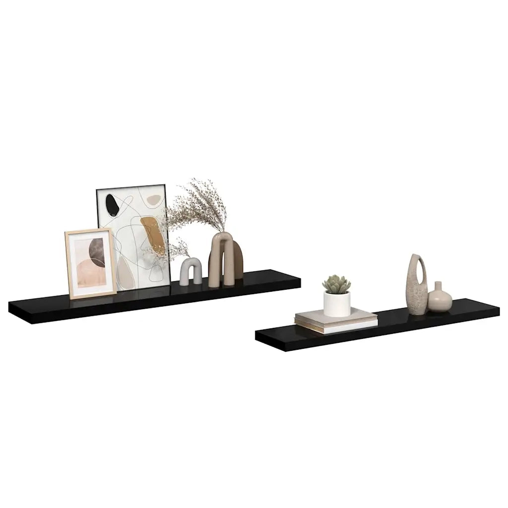 Scaffali a Parete 2 pz Nero Lucido 120x23,5x3,8 cm in MDF 323779