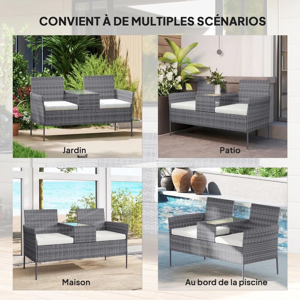 Set Giardino 2 Posti con Tavolino e Cuscini ¨C zephmum ¨C Polyrattan Nero 135x64x81 cm