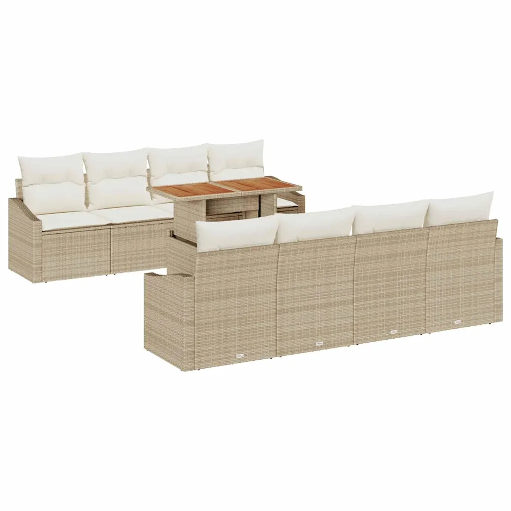 Set Divano da Giardino 9 pcs Beige Poly Rattan