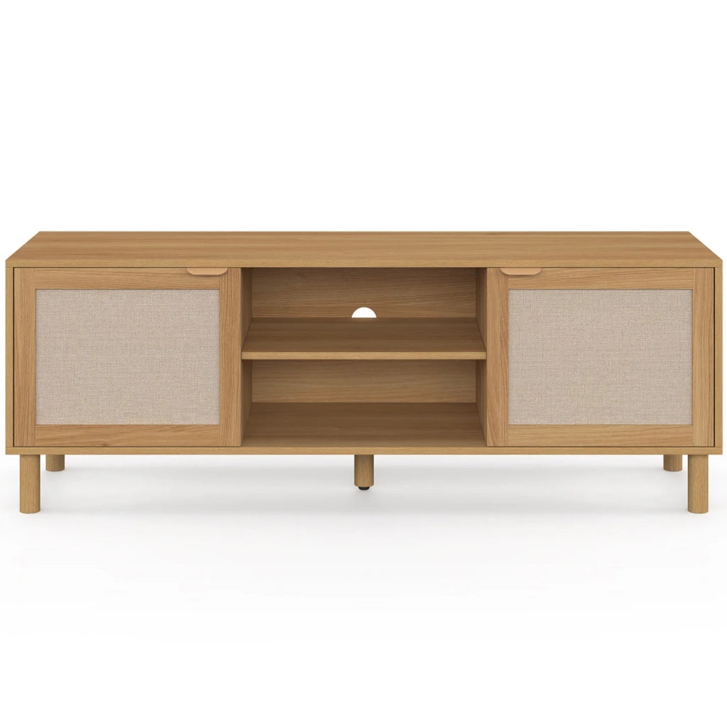 IDMarket - Mobile TV ROBIN da 140 cm con 2 ante in tessuto effetto lino e legno