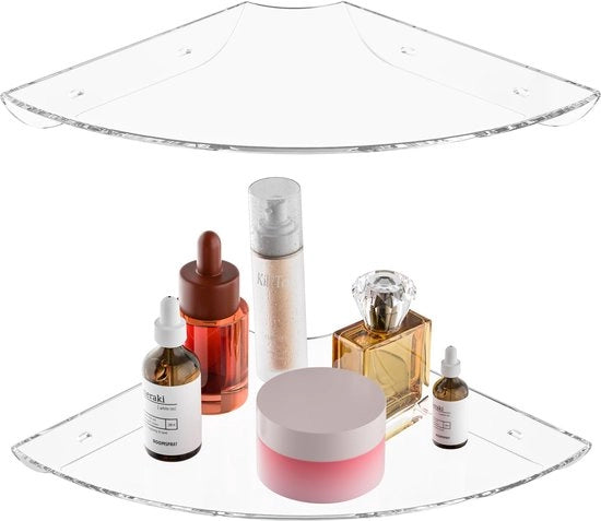 Set di 2 pannelli angolari da parete trasparenti in acrilico, 24x24CM, per accessori per la casa, diffusori, telecamere di sicurezza, sanitari, piante, decorazioni, prodotti per la cura della pelle e libri.