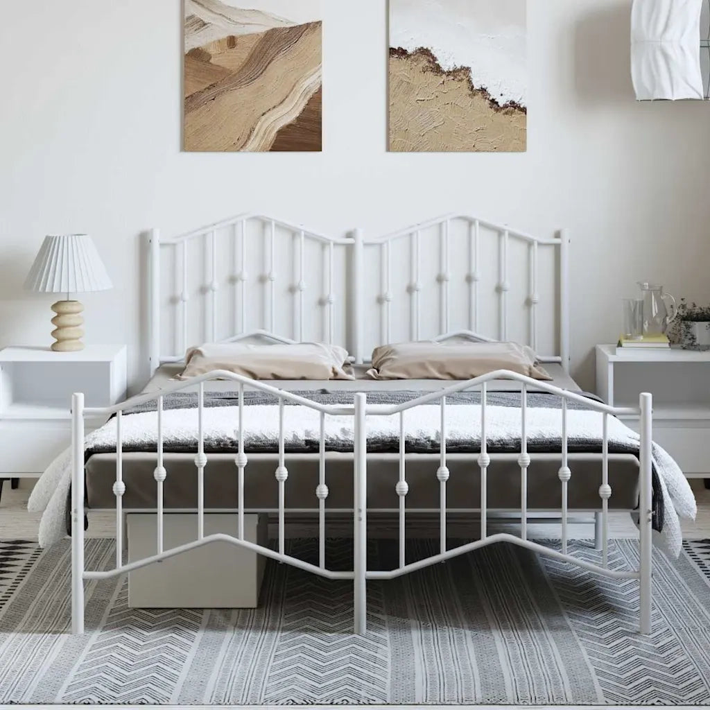 Giroletto con Testiera e Pediera-Struttura Letto Metallo Bianco 135x190 cm 480728