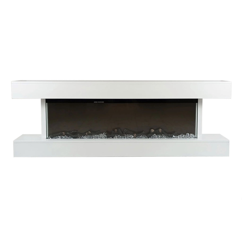 Camino Elettrico da Parete o Incasso Alaro Ultra+ 152x18x52 cm Effetto Fiamma Telecomando in MDF Bianco
