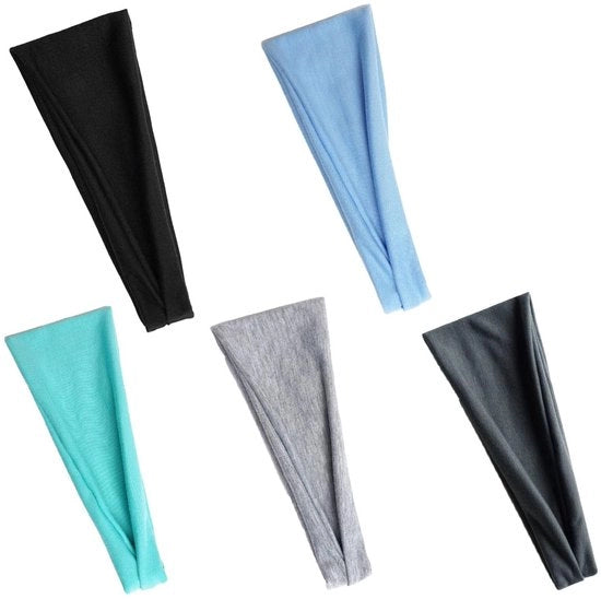 Banda per la testa 5 pezzi - Assorbente di sudore - Adatta per yoga - Ciclismo - Corsa - Dimensioni 9 x 22,5 cm