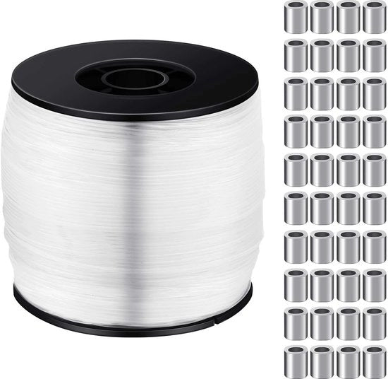 Cavo di supporto trasparente per foto Cavo invisibile per cornici fotogràfiche Cavo per vis per un peso massimo di 100 lbs Cavo monofilamento da 656 piedi con maniglie di alluminio con chiusura a clip