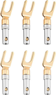 6 pezzi Connector a 45 Gradi in rame per cavo di altoparlante DIY cavo di altoparlante connettore a forcella 

(se non presente il modello o codice del prodotto, non sono stato in grado di riconoscerlo, se presente, potrei aggiungerlo)