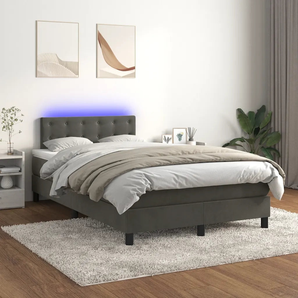 Letto a Molle con Materasso e LED Grigio Scuro 120x190cm in Velluto 3270178