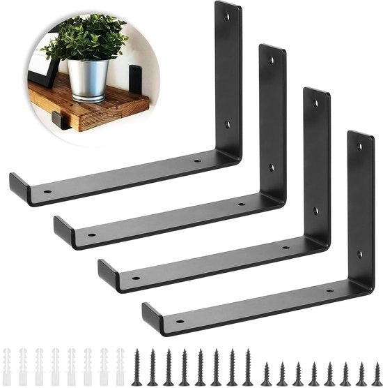 Set di 4 sostegni per tavole in acciaio di alta qualità - L - con attacco alla parete - supporto fino a 20 kg - alta resistenza - design a L