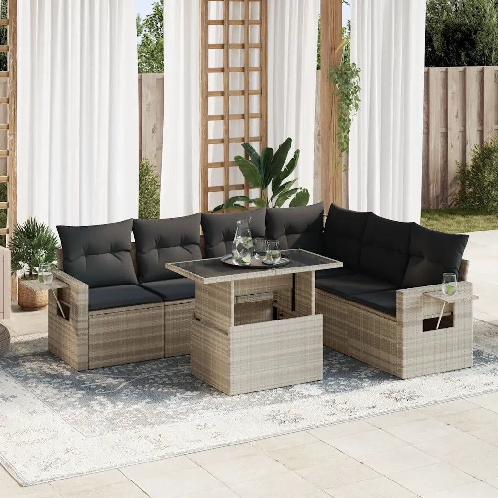 Set Divani da Giardino 7pz con Cuscini Grigio Chiaro Polyrattan 3326493