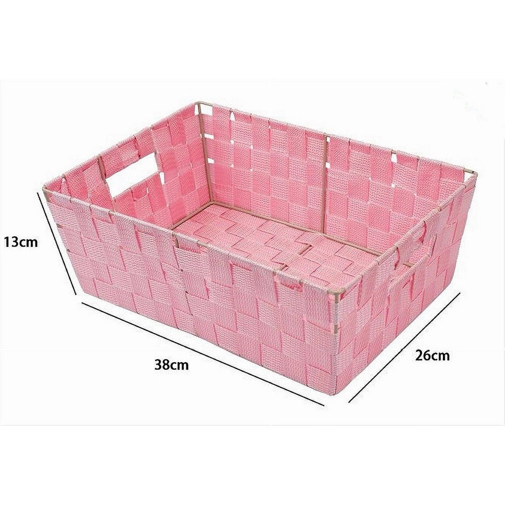 Trade Shop - Porta Oggetti Cesto In Tessuto Intrecciato Rosa 38x26x13 Cm Con Maniglie 79035 -
