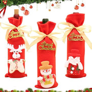 Sacchetto per bottiglia di vino natalizio 3 pezzi - Copertura per bottiglia di vino natalizio - Sacchetti regalo - Decorazioni da tavola - Kerstman/Sneeuwman/Elefante - Ripiegabile - Calze per bottiglia di vino