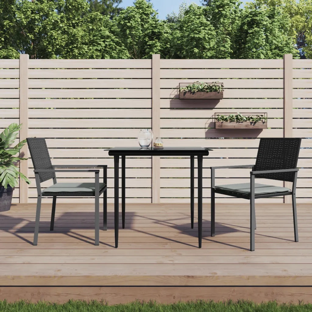 Sedie da Giardino con Cuscini 2 pz | Sedie da Esterno Nere 54x62,5x89 cm Polyrattan