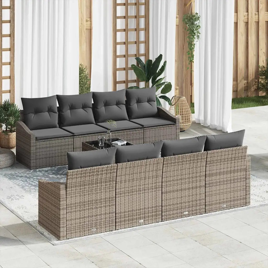 Set di divani con cuscino con cuscino 9 pcs Grigio polyrattan