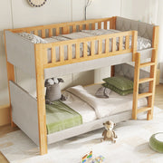 OKWISH Letto a Castello 90×200 cm, Letto Singolo con Scala Dritta 4 Gradini, Sponde e Bordo Antiurto, senza Materasso, Grigio