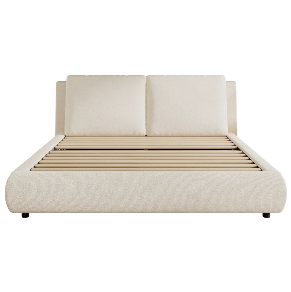 Letto 180x200 cm con rete a doghe e testiera ergonomica in Bouclé beige