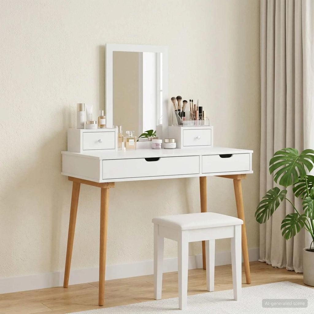 Set Tavolo da Trucco FAUSKE 4 pcs Bianco 100 x 50 x 143 cm 3438581